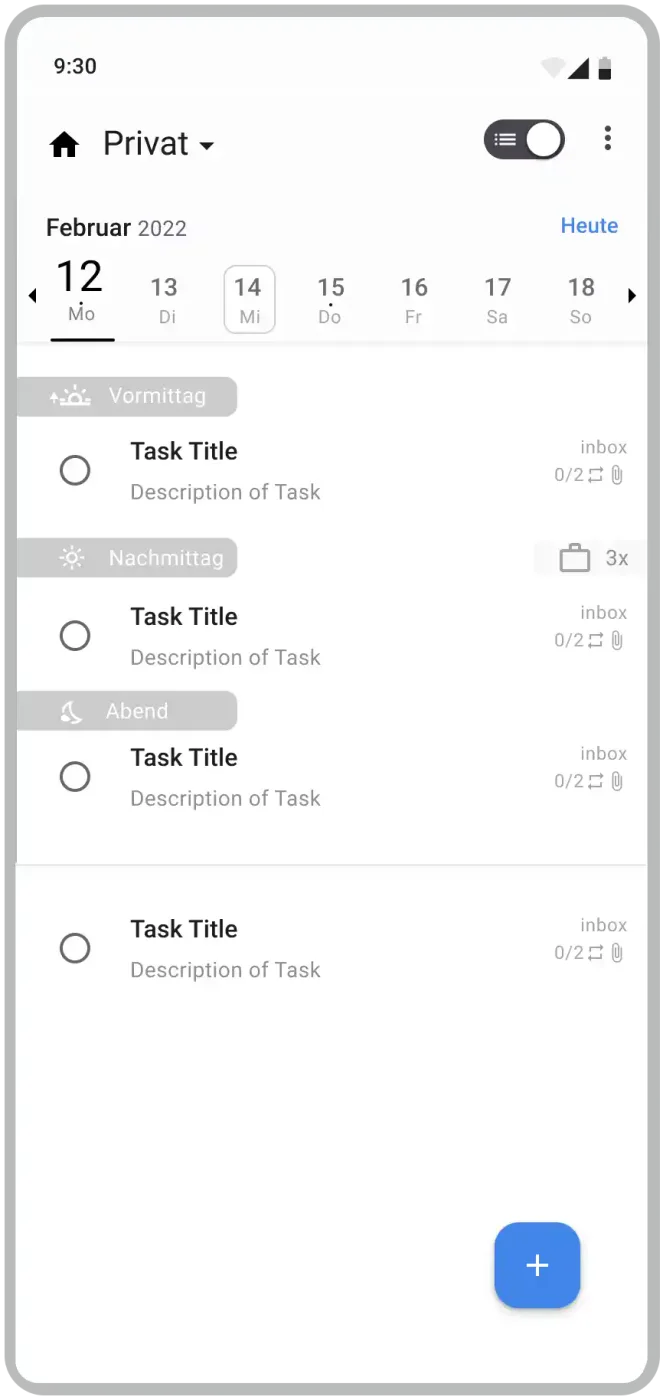 Detailgetreues digitales Mock-up eines App-Bildschirms, das dem fertigen Design bereits sehr nahekommt.